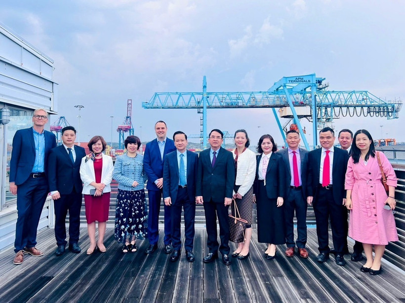 Đoàn công tác thăm và làm việc với Cảng Gothenburg (Thuỵ Điển), cảng biển lớn nhất khu vực Bắc Âu, nhằm thúc đẩy hợp tác trong lĩnh vực cảng biển, logistics. (Ảnh: TTXVN phát)