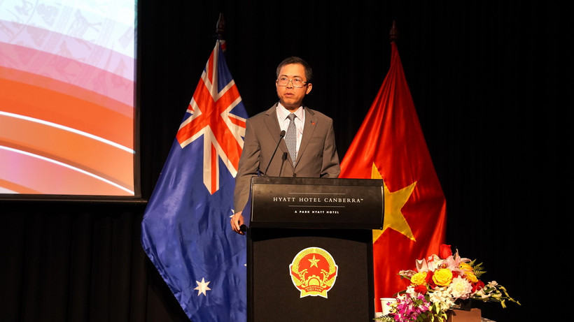 Đại sứ Việt Nam tại Australia Phạm Hùng Tâm phát biểu tại sự kiện. (Ảnh: Thanh Tú/TTXVN)