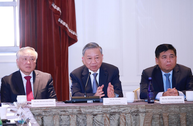 Tổng Bí thư, Chủ tịch nước Tô Lâm phát biểu tại Tọa đàm Tăng cường hợp tác Việt Nam-Hoa Kỳ trong phát triển ngành công nghiệp bán dẫn và trí tuệ nhân tạo. (Ảnh: Lâm Khánh/TTXVN)