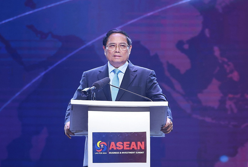 Thủ tướng Phạm Minh Chính phát biểu tại Hội nghị Thượng đỉnh Kinh doanh và Đầu tư ASEAN 2024. (Ảnh: Dương Giang/TTXVN)