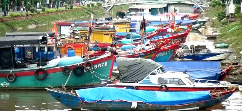 Tàu thuyền vào bờ an toàn tránh trú bão số 6. (Ảnh: TTXVN phát)