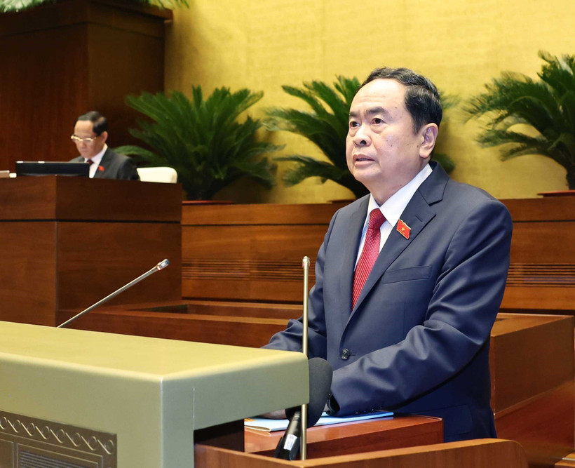 Chủ tịch Quốc hội Trần Thanh Mẫn phát biểu khai mạc Kỳ họp thứ 8. (Ảnh: Thống Nhất/TTXVN)