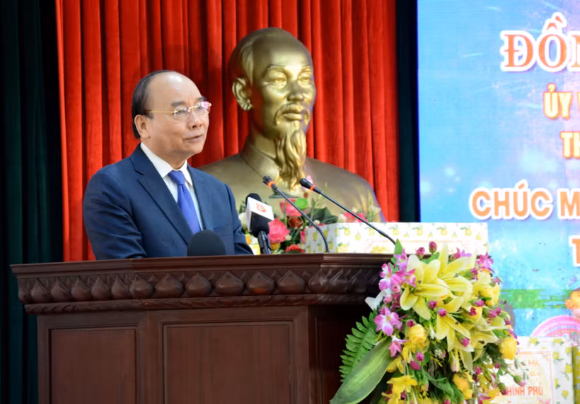 Thủ tướng Nguyễn Xuân Phúc phát biểu tại Bộ Chỉ huy Bộ đội Biên phòng thành phố Đà Nẵng. (Ảnh: Quốc Dũng/TTXVN)