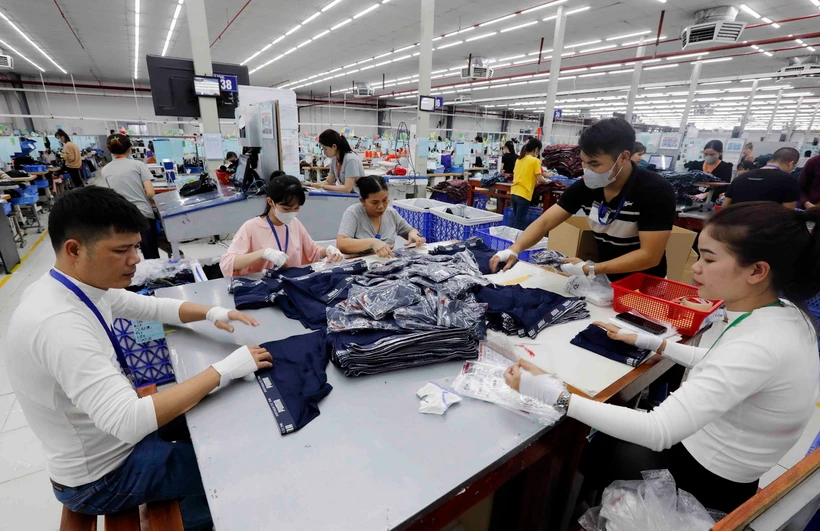 Công nhân làm việc tại một công ty 100% vốn đầu tư của Pháp tại Khu công nghiệp Phong Điền, huyện Phong Điền, tỉnh Thừa Thiên Huế, Việt Nam. (Ảnh: Trần Việt/TTXVN)