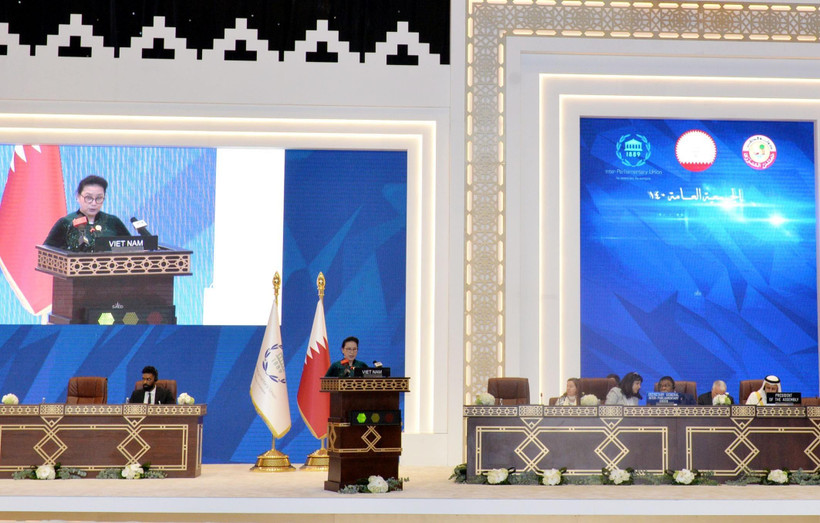 Chủ tịch Quốc hội Nguyễn Thị Kim Ngân phát biểu tại phiên thảo luận chung của IPU -140. (Ảnh: Trọng Đức/TTXVN) 