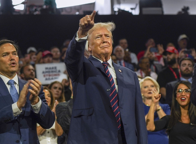 Cựu Tổng thống Mỹ Donald Trump tại Đại hội toàn quốc của đảng Cộng hòa ở Milwaukee, bang Wisconsin, ngày 17/7/2024. (Ảnh: THX/TTXVN)