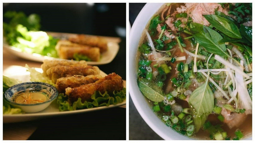 Phở (phải) và nem là 2 món được lựa chọn đưa vào thực đơn phục vụ các vận động viên tại Olympic Paris 2024. (Ảnh: TTXVN phát)