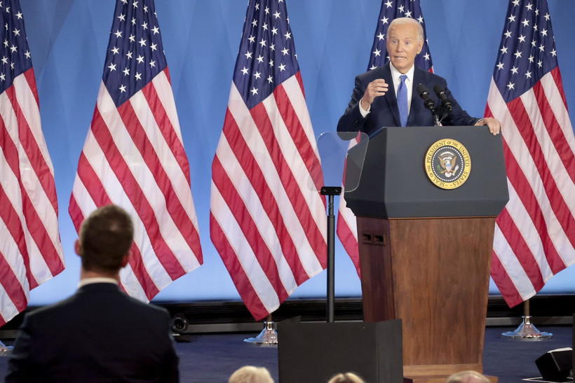 Tổng thống Mỹ Joe Biden phát biểu tại cuộc họp báo ở Washington, DC ngày 11/7/2024. (Ảnh: Kyodo/TTXVN)