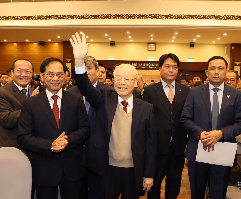 Tổng Bí thư Nguyễn Phú Trọng đến dự Hội nghị Ngoại giao lần thứ 32. (Ảnh: Trí Dũng/TTXVN)