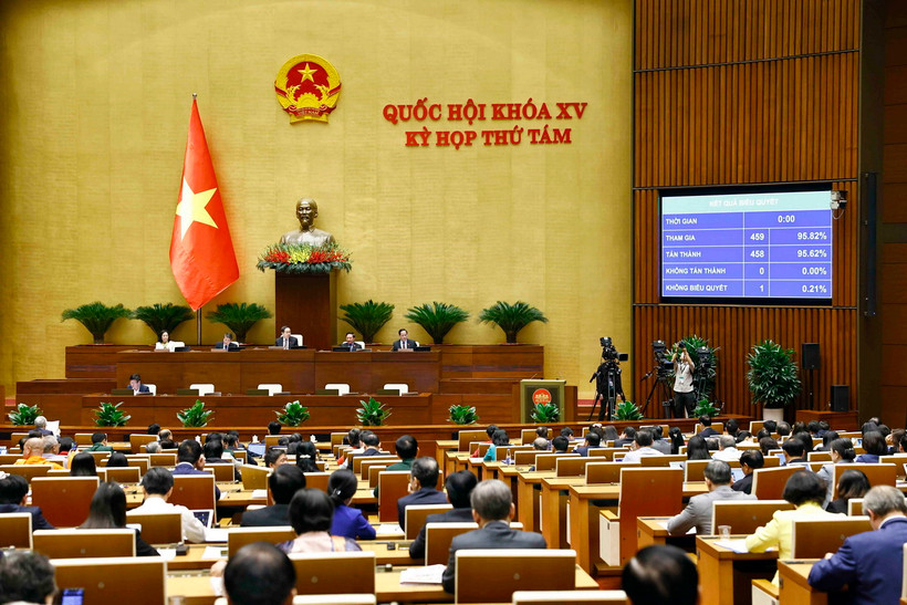 Quốc hội biểu quyết thông qua Luật sửa đổi, bổ sung một số điều của Luật Sỹ quan Quân đội Nhân dân Việt Nam. (Ảnh: Doãn Tấn/TTXVN)