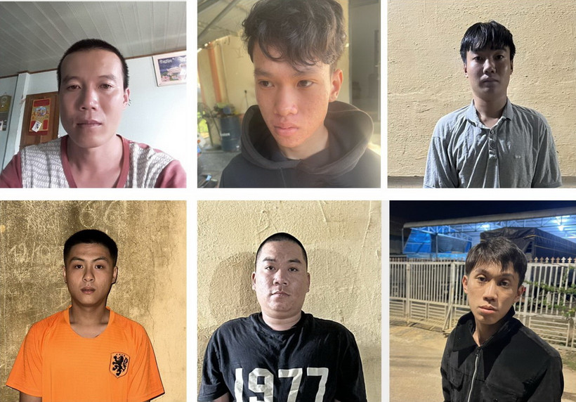 6 đối tượng bị tạm giữ để điều tra tội gây rối trật tự công cộng và cố ý gây thương tích, đánh nhầm 2 em học sinh lớp 11 bị thương nặng. (Ảnh: Công an huyện Đức Trọng)
