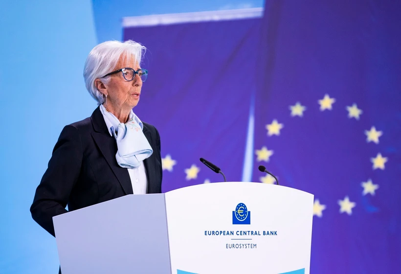 Chủ tịch Ngân hàng Trung ương châu Âu (ECB) Christine Lagarde trong cuộc họp báo sau cuộc họp chính sách tại Frankfurt, Đức ngày 11/4/2024. (Ảnh: THX/TTXVN)