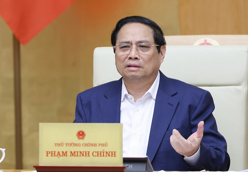 Thủ tướng Phạm Minh Chính chủ trì Phiên họp Chính phủ chuyên đề về xây dựng pháp luật tháng 4 năm 2024. (Ảnh: Dương Giang/TTXVN)
