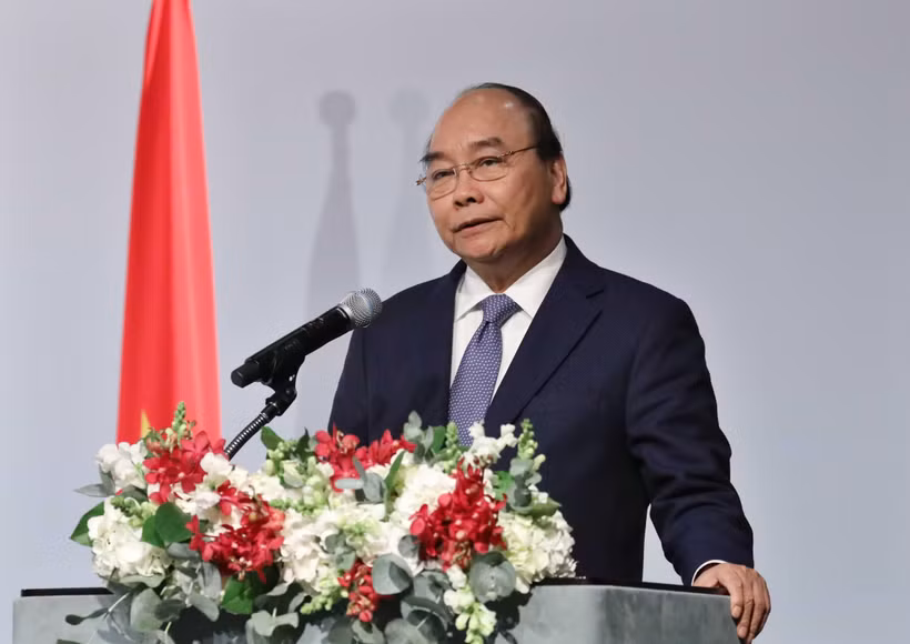 Thủ tướng Nguyễn Xuân Phúc phát biểu tại Diễn đàn doanh nghiệp Việt Nam-Hàn Quốc. (Ảnh: Thống Nhất/TTXVN) 