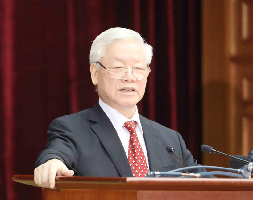 Tổng Bí thư, Chủ tịch nước Nguyễn Phú Trọng phát biểu khai mạc hội nghị. (Ảnh: Phương Hoa/TTXVN)