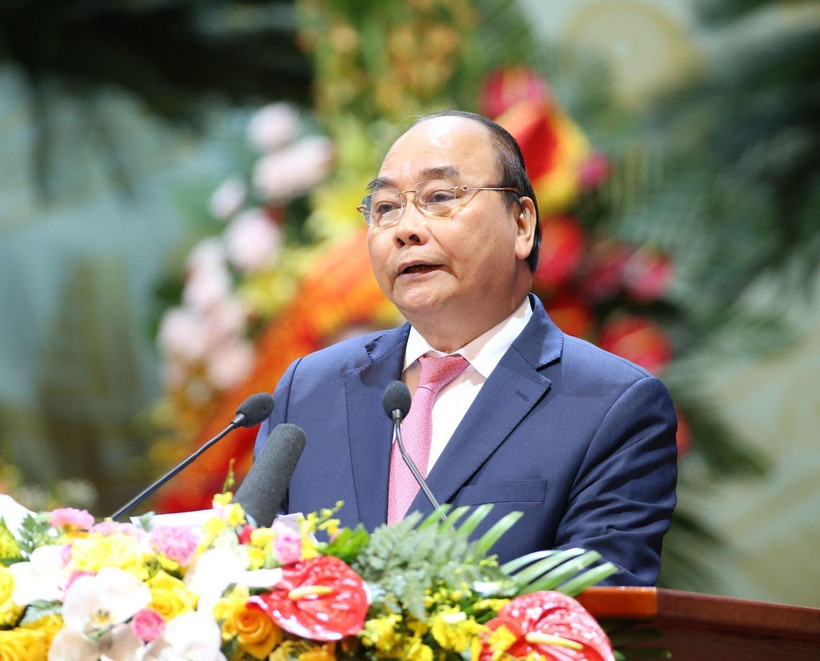 Thủ tướng Chính phủ Nguyễn Xuân Phúc phát biểu tại Đại hội. (Nguồn: TTXVN) 