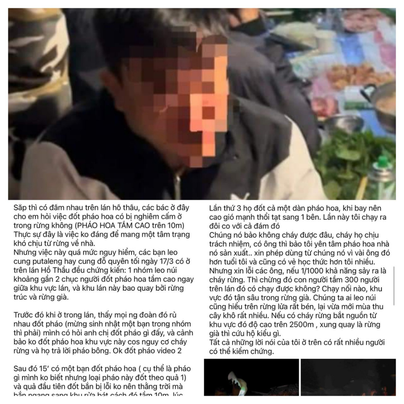 Bài đăng về việc đốt pháo hoa trên mạng xã hội. (Nguồn: Công an tỉnh Lai Châu)