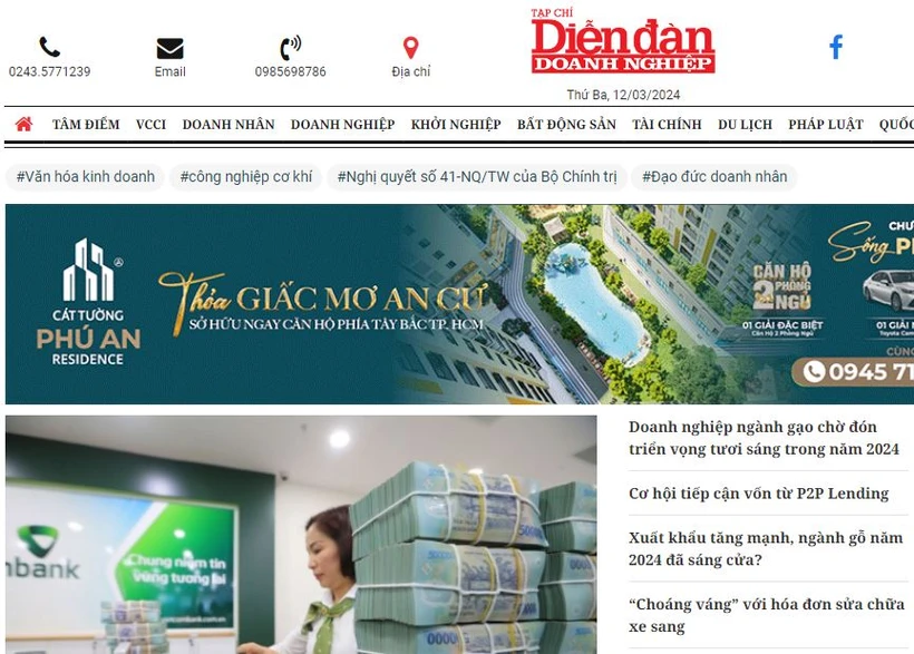 Giao diện trang chủ Tạp chí Diễn đàn doanh nghiệp. (Ảnh chụp màn hình)