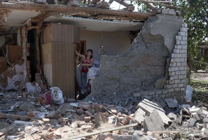 Ngôi nhà bị phá hủy do xung đột tại Kramatorsk, Ukraine, ngày 14/6/2023. (Ảnh: AFP/TTXVN)