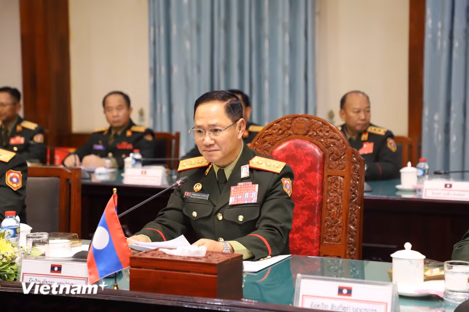 Thượng tướng Khamliang Outhakaysone tại cuộc Hội đàm. (Ảnh: Bộ Quốc phòng)