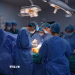 Êkíp bác sỹ Bệnh viện Hùng Vương Gia Lai phối hợp với Trung tâm Điều phối ghép tạng Quốc gia và các bệnh viện tuyến Trung ương thực hiện ca hiến tạng đầu tiên tại tỉnh Gia Lai. (Ảnh: TTXVN phát)