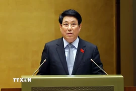 Chủ tịch nước Lương Cường trình bày Báo cáo tổng kết công tác nhiệm kỳ 2021-2026 của Chủ tịch nước. (Ảnh: Phạm Kiên/TTXVN)