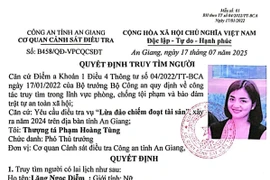 Quyết định truy tìm Lăng Ngọc Diễm. (Ảnh: Công Mạo/TTXVN)