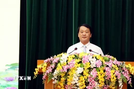 Bí thư Tỉnh ủy Tuyên Quang Hầu A Lềnh phát biểu tại Đại hội. (Ảnh: Quang Cường/TTXVN)