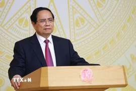 Thủ tướng Phạm Minh Chính chủ trì phiên họp thứ 25 của Ban Chỉ đạo quốc gia về chống khai thác hải sản bất hợp pháp, không báo cáo và không theo quy định (IUU). (Ảnh: Dương Giang/TTXVN)