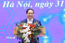 Thủ tướng Phạm Minh Chính phát biểu tại Lễ khai trương Cổng Pháp luật Quốc gia. (Ảnh: Dương Giang/TTXVN)