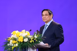 Thủ tướng Phạm Minh Chính phát biểu chỉ đạo tại Lễ trao Giải thưởng toàn quốc về Thông tin Đối ngoại lần thứ XI. (Ảnh: Dương Giang/TTXVN)