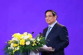 Thủ tướng Phạm Minh Chính phát biểu chỉ đạo tại Lễ trao Giải thưởng toàn quốc về Thông tin Đối ngoại lần thứ XI. (Ảnh: Dương Giang/TTXVN)