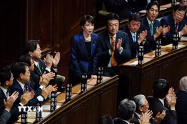 Thủ tướng Nhật Bản Takaichi Sanae tại phiên họp Quốc hội ở Tokyo ngày 18/2/2026. (Ảnh: THX/TTXVN)