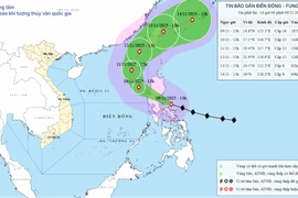 Vị trí và đường đi của bão Fung-wong. (Nguồn: Trung tâm Dự báo Khí tượng Thủy văn Quốc gia)