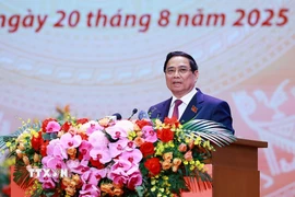 Thủ tướng Phạm Minh Chính trình bày diễn văn kỷ niệm 80 năm thành lập Chính phủ. (Ảnh: Dương Giang/TTXVN)