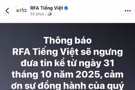 Thông báo tạm ngừng hoạt động của RFA tiếng Việt.