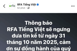 Thông báo tạm ngừng hoạt động của RFA tiếng Việt.
