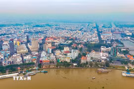 Bến Ninh Kiều, thành phố Cần Thơ nhìn từ trên cao. (Ảnh: Thanh Liêm/TTXVN)
