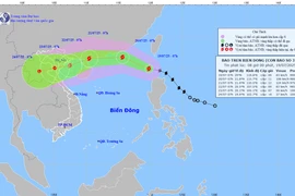 Vị trí và đường đi của bão WIPHA. (Nguồn: Trung tâm Dự báo Khí tượng Thủy văn Quốc gia)