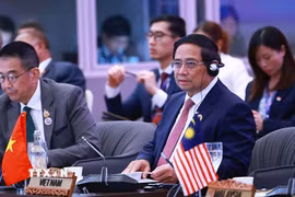Thủ tướng Phạm Minh Chính dự và phát biểu tại Phiên đối thoại với đại diện Hội đồng Tư vấn kinh doanh ASEAN (ASEAN BAC). (Ảnh: Dương Giang/TTXVN)