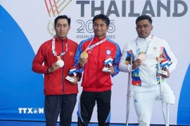 Vận động viên Nguyễn Ngọc Thiết giành huy chương Bạc 400m bơi tự do nam hạng thương tật S9. (Ảnh: TTXVN phát)