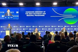 Bộ trưởng Tài chính Nguyễn Văn Thắng phát biểu tại buổi lễ chuyển giao vai trò đồng Chủ tịch SEARP. (Ảnh: Nguyễn Thu Hà/TTXVN)