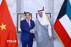 Thủ tướng Phạm Minh Chính hội đàm với Thủ tướng Nhà nước Kuwait Sheikh Ahmad Abdullah Al-Ahmad Al Sabah. (Ảnh: Dương Giang/TTXVN)