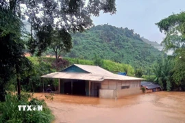 Khu vực dân cư ở xã Bó Sinh bị ngập lụt. (Ảnh: TTXVN phát)