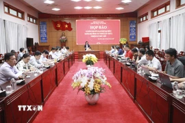 Quang cảnh họp báo, thông tin về công tác chuẩn bị Đại hội đại biểu Đảng bộ tỉnh lần thứ nhất, nhiệm kỳ 2025-2030. (Ảnh: Thanh Bình/TTXVN)