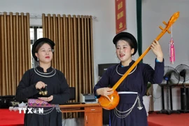 Buổi luyện tập tại Câu lạc bộ hát Then, đàn tính xã Lục Ngạn (Bắc Ninh). (Ảnh: Danh Lam/TTXVN)