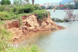 Một điểm sạt lở tại bờ sông Gianh ở Quảng Trị. (Ảnh: Tá Chuyên/TTXVN)