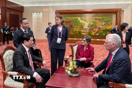 Chủ tịch nước Lương Cường gặp Bí thư Thứ nhất, Chủ tịch nước Cuba Miguel Diaz-Canel Bermudez. (Ảnh: TTXVN phát)