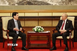 Chủ tịch nước Lương Cường hội kiến Tổng thống Nga Vladimir Putin. (Ảnh: Lâm Khánh/TTXVN)