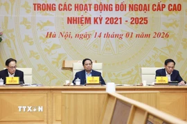Thủ tướng Phạm Minh Chính chủ trì Hội nghị tổng kết công tác đôn đốc, triển khai các cam kết, thỏa thuận trong các hoạt động đối ngoại cấp cao. (Ảnh: Dương Giang/TTXVN)